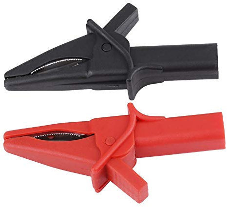 2 pinzas de cocodrilo, pinzas de cocodrilo, pinzas de cocodrilo aisladas, pinzas de cocodrilo grandes para osciloscopio (rojo + negro)