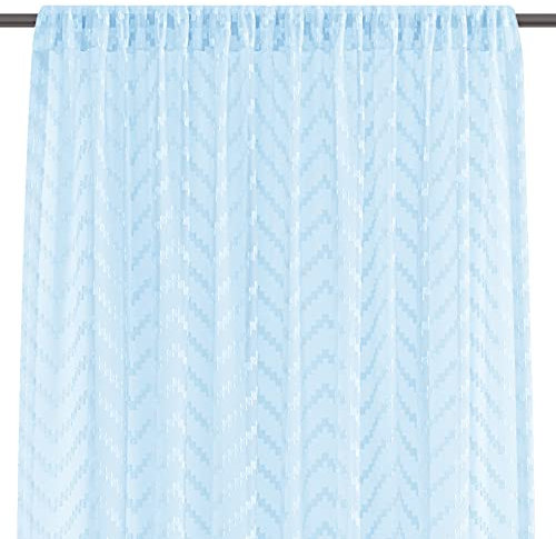 AmeliaHome Tenda 140 x 270 cm, 1 pezzo, semitrasparente, con fettuccia arricciata, ricamata, colore: celeste