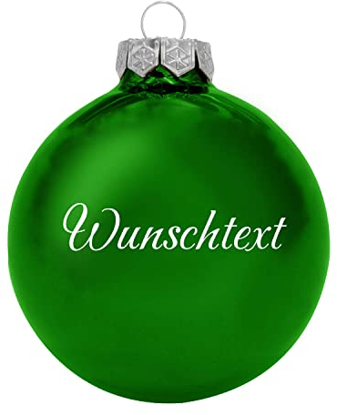 Deitert Weihnachtskugel mit Wunschtext Gravur, Ø 8cm, personalisierte Christbaumkugel aus Glas (glänzend), Individueller Weihnachtsbaumschmuck Namen oder Spruch, Wunschtext, grün
