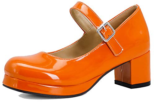 Vrupons Damen Elegante Pumps Mary Jane Plateau Blockabsatz 9 cm | Klettverschluss; PU-Lack; Rund; Rutschfeste Gummisohle; 5 Farben; Frühling/Sommer