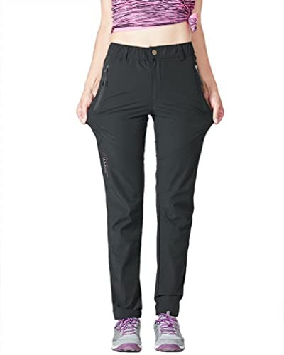 VERTAST Damen Wanderhose Sommer leicht Trekkinghose schnell trocknend Atmungsaktiv Outdoorhose für Reisen Wandern mit Reißverschlusstaschen, Schwarz1, M/38
