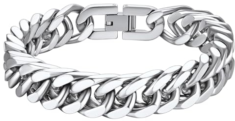 Richsteel 19cm Armband für Damen Herren Edelstahl Panzerarmband Hip pop Cuban Gliederarmband mit Geschenkebox für Weihnachten Geburtstag