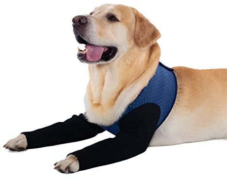 Coodeo Hunde-Genesungsmanschetten, eine Alternative zu dem Halskonus, Abriebfeste Hunde-Genesungskleidung, waschbar und wasserdicht, verhindert das Lecken und Bissen von Wunden beim Tier(Blau,L