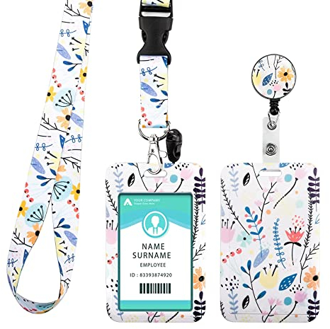Porta Badge da Collo e Bobina, Retrattile Bobina Badge con Portachiavi a Moschettone, Stampa Fronte/Retro Personalizzata, per Carta d'Identità, Ufficio,Scuola,ID Carte di Credito Licenze Pass, Bianco