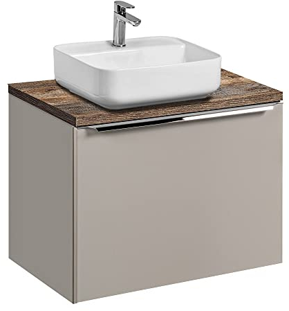 Lomadox Badmöbel Waschtisch-Unterschrank Set 60cm, Taupe mit Vintage Oak Eiche, Keramik-Waschbecken, 2 Softclose-Schubkästen, B/H/T 60,4/62,5/46 cm