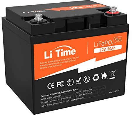 LiTime Batteria Litio 12V 50Ah, Batteria al Litio 12V Con Più Di 4000+ Cicli, 10 Anni Di Vita Utile, Batteria Lifepo4 Ideale Per Barche, Trolling Motor, Campeggio