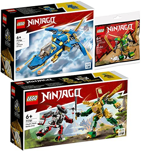 Lego Ninjago 3er Set: 71781 Lloyds Mech-Duell EVO, 71784 Jays Donner-Jet EVO & 30593 Lloyd Suit Mech Polybag