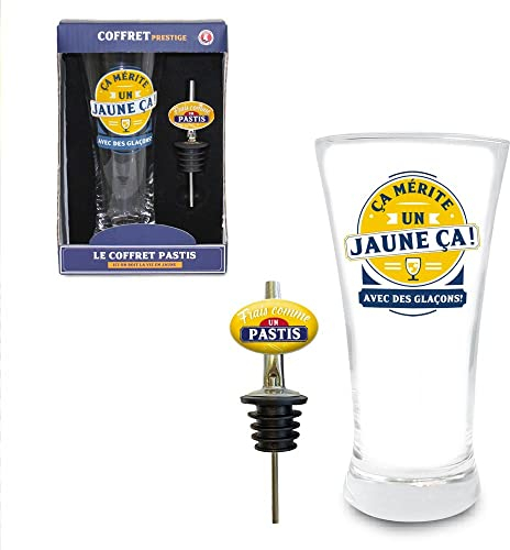 STC - Coffret Pastis Verre Bec VERSEUR MÉRITE Un Jaune