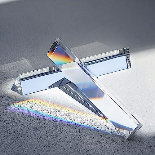 QFkris Kristallprisma, optisches Glas, dreieckig, transparent, für Fotografie-Effekte, Physik, Unterricht, Lichtspektrum-Optik-Kits, transparent, 2 Stück