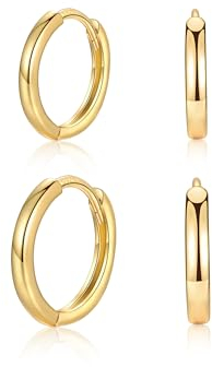 MASOP 2 Paar Ohrringe Gold Set, Creolen Silber 925 Stecker Vergoldet 8mm 10mm Damen Frauen Mädchen Herren für Mehrere Ohrlöcher