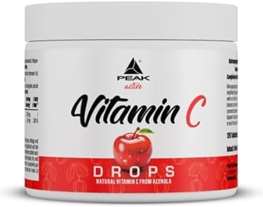 PEAK Vitamin C Drops - 120 Lutschtabletten I 40 Portionen I natürliche Vitaminquelle aus der Acerola Kirsche I hochdosiert I Unterstützung des Immunsystems I vegan