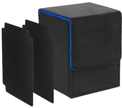 IVODEELA Card Deck Box for MTG,Deckbox,Gathering Kartenbox für 100+ Karten,Karten Aufbewahrungskoffer,PU Leder Starkes Magnetic Sammelkarten Box Kompatibel Magic Commander TCG,Schwarz Blau