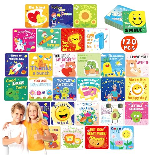 YTSQLER Lunch Box Notes for Kids, 120 Motivational Inspirational Lunch Notes Cards for Kids Girls Boys with Punny Reward Stickers, Thinking of You Cards Kids Lunch Accessories School Supplies