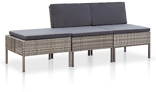 AUVYI 3-TLG. Garten-Lounge-Set mit Auflagen Poly Rattan Grau 57x69x67cm Eckbankgruppe Rückenkissen Sofa Lounge Sessel Outdoor Couchbar Esszimmergruppe Balkonstuhl Gartenmöbel Liegestuhl