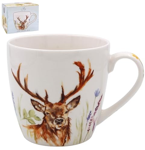 The Leonardo Collection Stag Breakfast Mug Fine China Coffee Mug Tea Hot Drinks British Design 350ml Animal Theme Woodland Gift Present