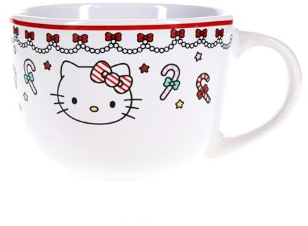 Silver Buffalo Sanrio Hello Kitty Holiday - Taza de cerámica para sopa, capacidad para 24 onzas