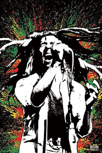 BUY ART FOR LESS Offiziell lizenziertes Bob Marley Paint Splash buntes Kunstposter, 61 x 91 cm, dekorativer Druck, Posterpapier, fertig zum Rahmen