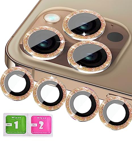 KONVOK Protezione per fotocamera compatibile con iPhone 12, 12 mini e iPhone 12 pro fotocamera, glitter personalizzati 9H, lente trasparente HD, 4 pezzi (oro)