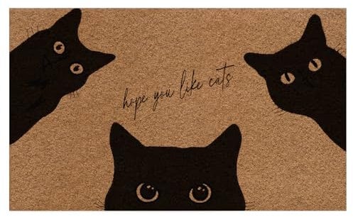 Jakayla Funny Black Cat Door Mat Cute Welcome Mat Hope You Like Cats Doormat Funny Welcome Mats for Front Door Outside Entrance Cat Decor