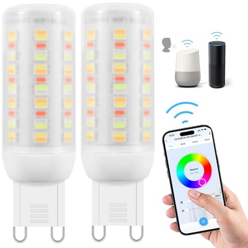 I-SHUNFA Wi-Fi RGBCW Smart G9 LED Bulbs,Compatible with Alexa/Google Home,Multicolour Dimmable,2700K-6500K,4W,400LM AC 230V,Brightness Adjustable 1%-100%,with Musical Rhythm LED Light Bulb,2 Pack