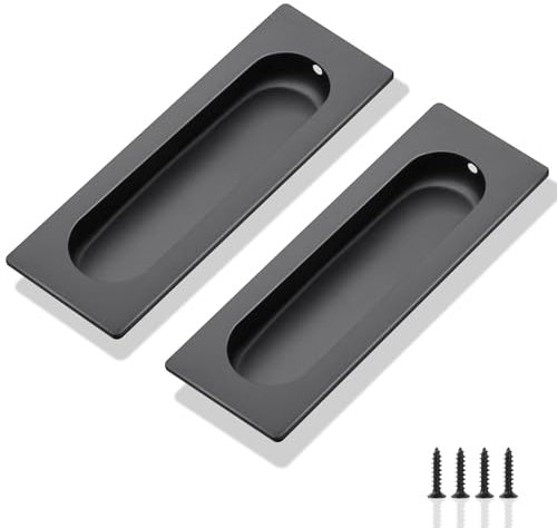 TOKPLNU 2 Pack Sliding Door Handles 120mm Recessed Flush Finger Pull,Stainless Steel Pocket Cabinet Door Pull Handle for Kitchen Cupboard Barn Closet Garage,Black