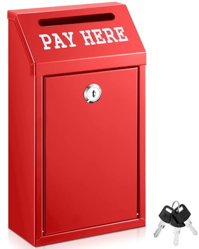 Yaocom Safe Geldkassette aus Metall mit Schloss, Wandhalterung, vorgebohrt, Briefkasten, Lieferurne für Zuhause, Büro, Outdoor, Selbstbedienungsständer (rot, 26 x 14 x 7 cm)