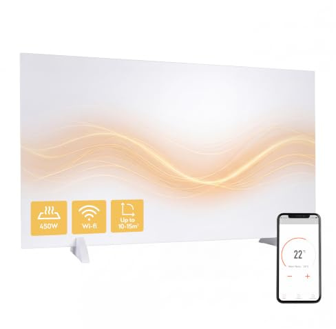 Silvergear® Infrarotheizung 450W | Premium Energieeffizientes Heizpaneel mit WiFi-Steuerung | Doppelter Überhitzungsschutz | Zur Wandmontage oder Freistehend | Umweltfreundliches Design | 90X3.6X50 cm