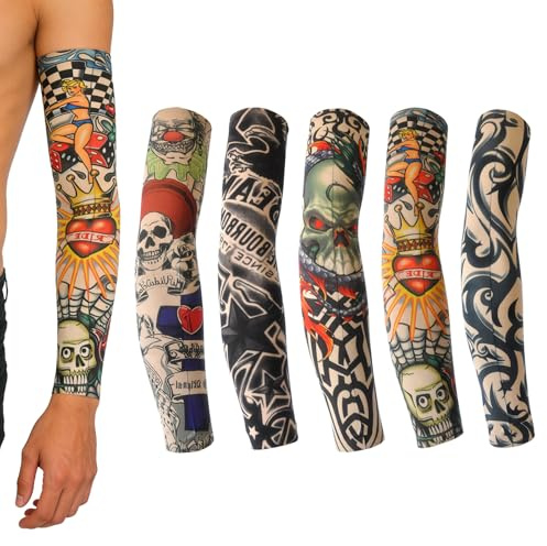 AXKIIN Tattoo Sleeve Männer 5 Stück Tattoo Ärmel Outdoor UV Schutz Arm Tattoo Armstrumpf Nylon Tattoo Strumpf für Rockstar Kostüm Karneval Fasching Party
