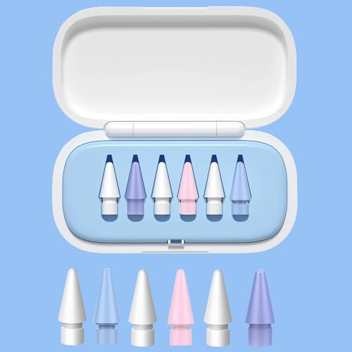 6 Pointes de Rechange avec étui pour Apple Pencil 1/2/USB-C/Pro Generation - Embouts de Rechange Haute Sensibilité et Nibs Tip de Contrôle Précise pour iPad Pencil (E-6 Pièces avec Boîte Bleue)