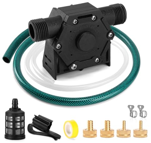 12pcs Water Drilling Pump, 750GPH Drill Transfer Pump with Water Hose, Oil Hose and Adapter, for Water, Gasoline, Garden, Rain Barrels (Black)