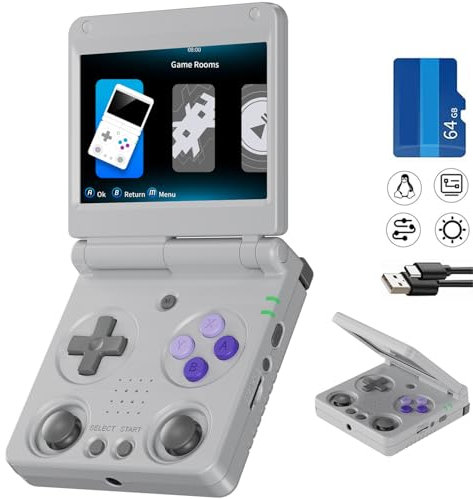 RG34XXSP Retro Handheld Game Console Linux System RG 34XXSP Retro Gaming Console 3.4 IPS Screen with Linux System 3300mAh Battery with WiFi/Bluetooth 64GB (RG34XXSP-Gray-uk-new)