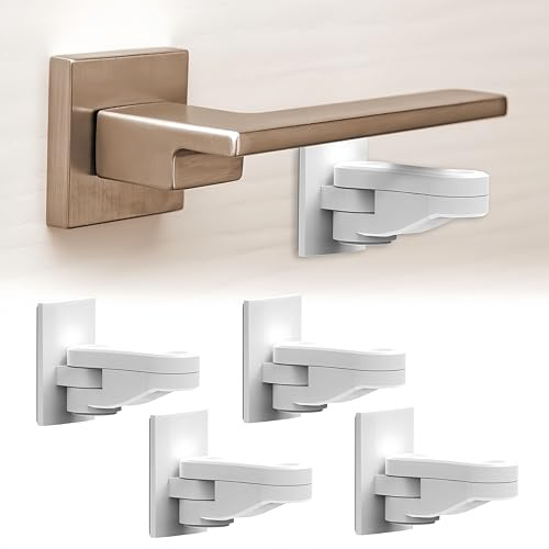 Cerradura de palanca de puerta a prueba de niños, paquete de 4 cerraduras de manija de puerta con adhesivos para bebé, sin taladrar, evita que las mascotas abran la puerta, cerradura de seguridad para