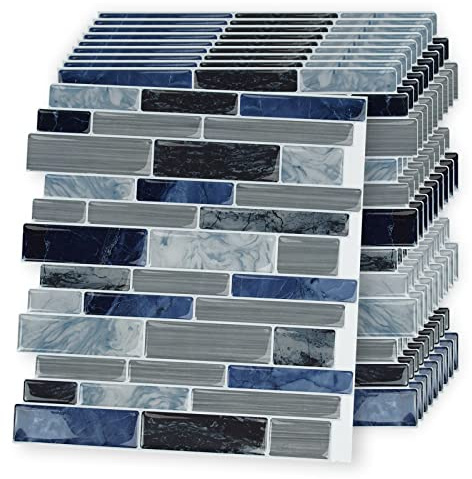 QEENTOE Fliesenaufkleber 30.5 x 30.5 cm Selbstklebend Fliesenaufkleber Wandfliesen Selbstklebend für Küche Esszimmer Bad Fliesenfolie Deko-10 stück(Marmor Design-Blau)