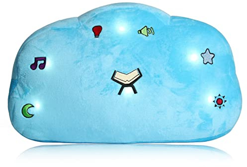 Acouto Niedliches Koran-Lernkissen mit LED-Licht, Wolkenform, Bequemes Weiches Kinderkissen aus Polyester für Dekorationen, Kann Als Kissen und Plüschspielzeug Verwendet Werden