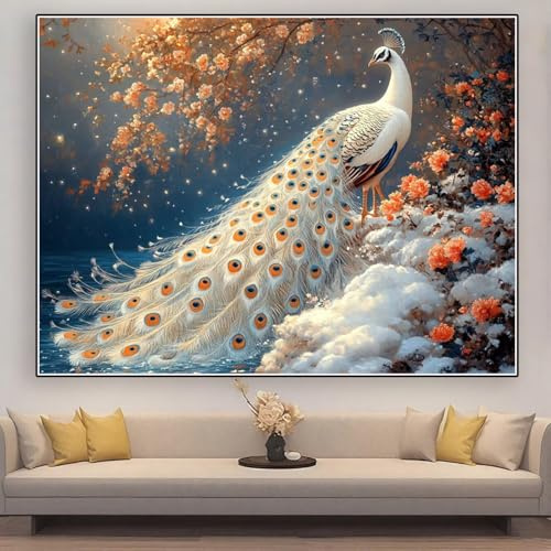 Diamond Painting Erwachsene Pfau Diamond Painting xxl 120x90cm 2025 Neue Diamant Malerei Bilder Blume,DIY Full Drill Eckige Steine Kristall Diamant Stickerei Kreuzstich Leinwand Dekor Geschenk zhad788