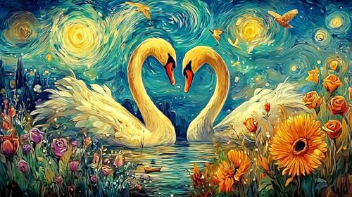 Schwarz and White Swans with Heart Shaped Roses Erwachsenenpuzzle 1000 Teile - Spaßiges HerausForderndes Spiel Recyclingpapier Tolle Geschenkidee Für Zuhause 38x52/1000pcs