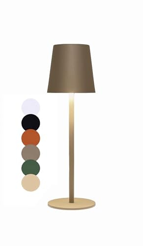 Coen Bakker LED Akku Tischlampe stufenlos dimmbar mit Touch IP44 3 Lichtfarben für Innen & Außen 27,5 x 7cm Tischleuchte Glatt Klein, Farbe:Taupe