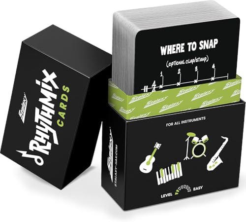 Stalaxy Rhythmix Cards Easy - Kartenspiel, Spiel mit Rhythmus, Gesellschaftsspiele, Lernspiele, Musikspiel, Noten Lernen, Rhythmusgefühl verbessern, 50 Spielkarten, für alle Instrumente geeignet