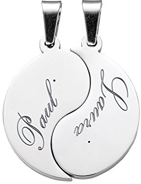 Gravado Mondgold 2er Set Halsketten aus Edelstahl mit gravierten Yin und Yang-Anhängern, Personalisiert mit Namen, Inkl. Geschenkbox, Unisex Schmuck für Paare
