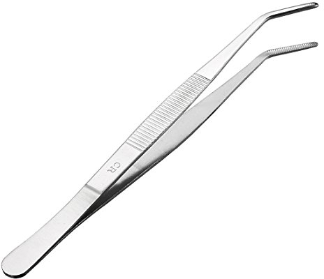 Sourcingmap 8-Inch Stainless Steel Tweezers with Curved Serrated Tip Daily Garden Tool
