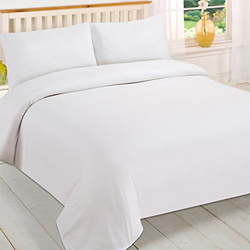 Plain Dyed Duvet Cover Quilt Bedding Set With Pillowcase, White - King