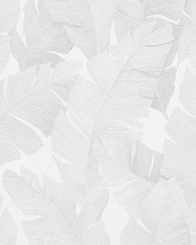 marburg Papel Pintado Pared Blanco, Gris Morderno, Natural - Motivo Floral, Hojas, Plantas - Domitorio, Salón y Cocina - Fabricado en Alemania - 10,05 x 0,53m - Avalon 31623