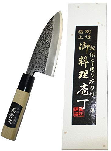 Coltello Deba giapponese artigianale, lama martellata 9 cm, forgiata a mano