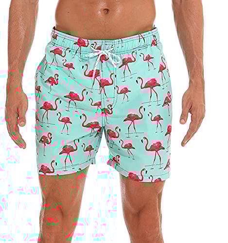 HLVEXH Männer Pink Flamingo Badehose Surfen Badeshorts mit Mesh-Futter Lustige Badehose Retro Elastic Bund Kordelzug Badeshorts für Herren Jungen XL