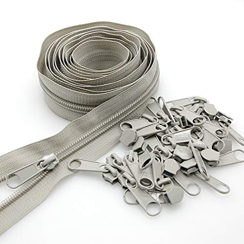 5# Graue Nylon-Reißverschlüsse von The Yards Bulk 10 Yards mit 25 Stück Schieber DIY-Reißverschluss für Nähhandwerk, Tasche, Gepäck, Kleid, Sofakissen, Kissen Leekayer (Grau)