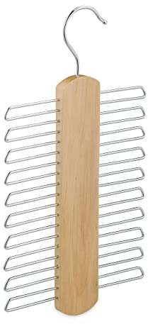 Relaxdays 2 x Krawattenbügel, je 20 Krawatten aufbewahren, Krawattenhalter für Kleiderschrank, 360°drehbarer Haken, Holz, Natur