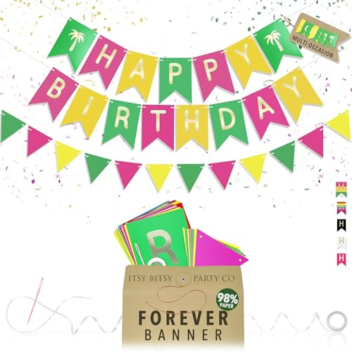 Premium wiederverwendbare Geburtstagsdekorationen - Multi-Gelegenheit hawaiianisches Happy Birthday Banner & Wimpelkette, auch Zaubersprüche Aloha, Partytag, Frohe Ostern & mehr - Sommer Party