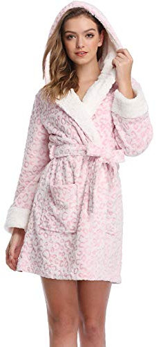 HAIBI Donna Accappatoio Vestaglie,Signore Leopard Fleece Vestaglia Accappatoio Home Clothes Kimono Sleepwear Abiti Sposa Abiti, M