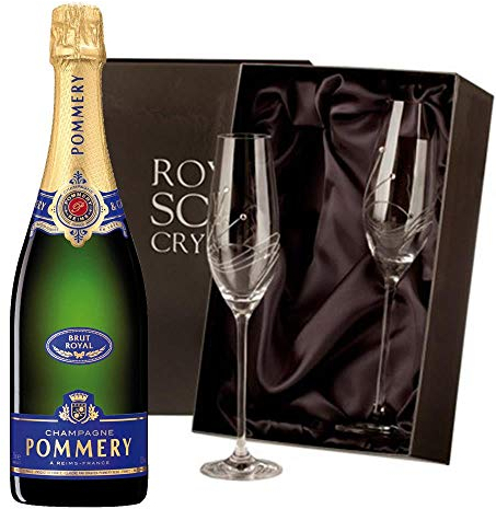 Pommery Brut Royal Champagne with 2 Royal Scot Diamante Flutes 75cl 12.5% abv
