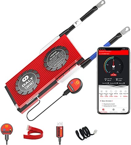 DALY Smart BMS LiFePO4 4S 12V 200A Bluetooth Smart PCB Battery Protection Board Batteriemanagementsystem mit Ausgleichskabeln und drahtlosem Bluetooth-Modul für Lithium-Eisen-Phosphat